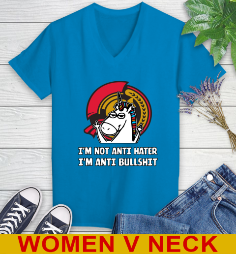 Ottawa Senators NHL Hockey Unicorn I'm Not Anti Hater I'm Anti Bullshit Women's V-Neck T-Shirt 8