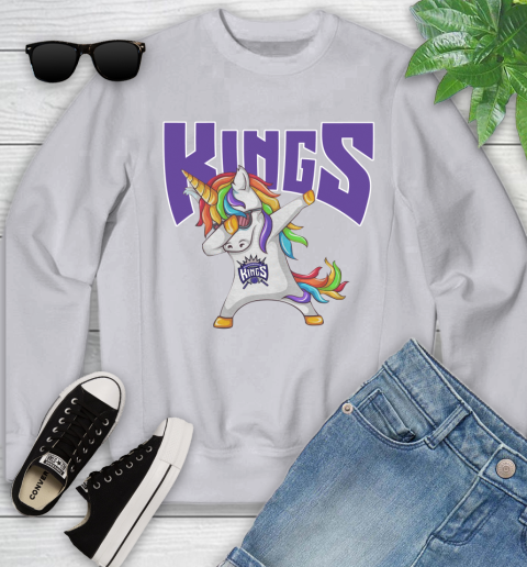 Sacramento Kings NBA Basketball Funny Unicorn Dabbing Sports Youth Sweatshirt 4