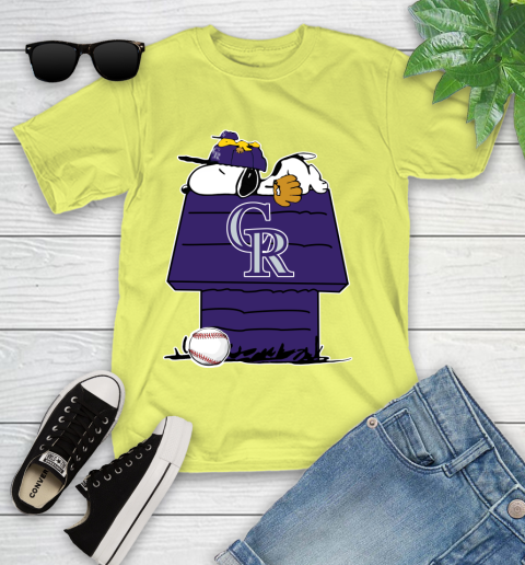 MLB Colorado Rockies Snoopy Woodstock The Peanuts Movie Baseball T Shirt Youth T-Shirt 8
