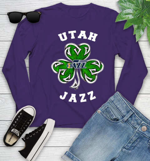 NBA Utah Jazz Three Leaf Clover St Patrick's Day Basketball Sports Youth Long Sleeve 4
