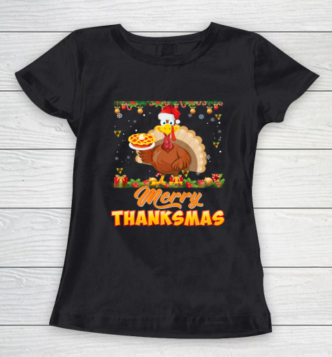 Merry Thanksmas Turkey Santa Elf Thanksgiving Christmas Ugly Women's T-Shirt