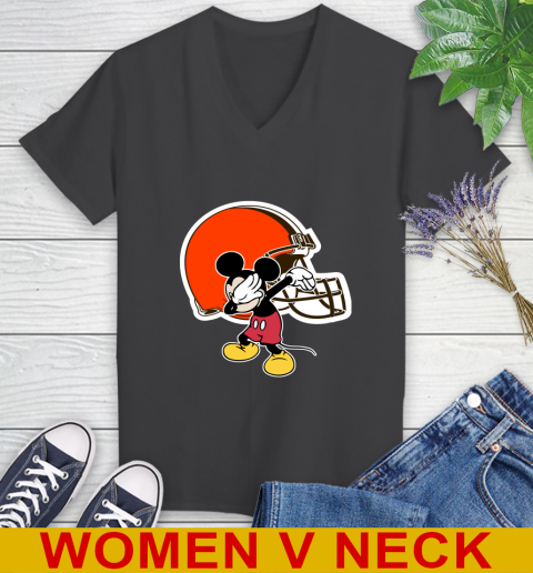 Cleveland Browns NFL Football Dabbing Mickey Disney Sports Women's V-Neck T-Shirt 9