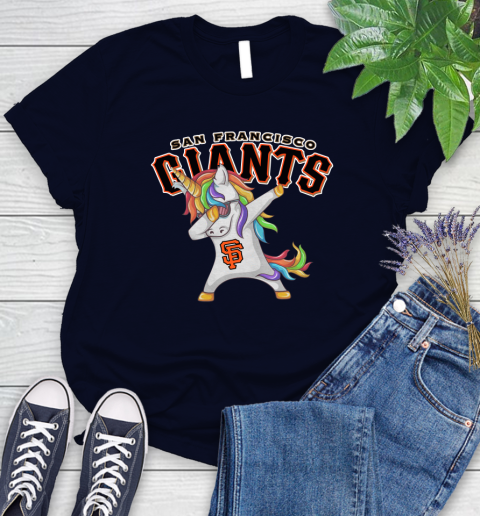 San Francisco Giants MLB Baseball Funny Unicorn Dabbing Sports Women's T-Shirt 3