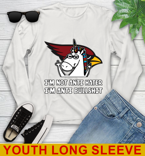 Arizona Cardinals NFL Football Unicorn I'm Not Anti Hater I'm Anti Bullshit Youth Long Sleeve 12