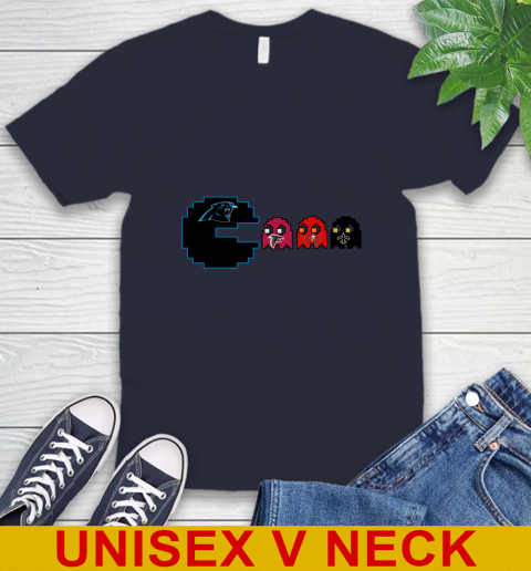 Carolina Panthers NFL Football Pac Man Champion V-Neck T-Shirt 3