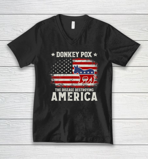 Funny Biden Donkey Pox The Disease Destroying America V-Neck T-Shirt