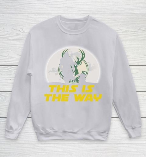 Milwaukee Bucks NBA Basketball Star Wars Yoda And Mandalorian This Is The Way Youth Sweatshirt 3