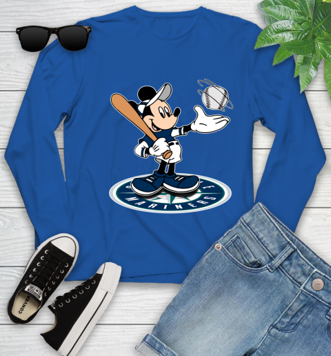 MLB Baseball Seattle Mariners Cheerful Mickey Disney Shirt Youth Long Sleeve - Image 11