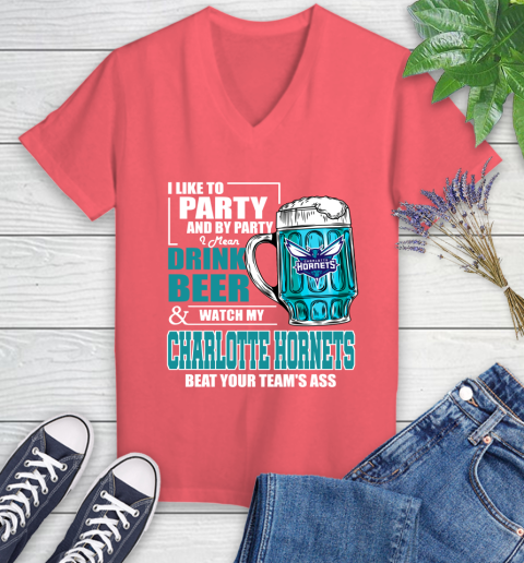 NBA Drink Beer and Watch My Charlotte Hornets Beat Your Team' Ass Women's V-Neck T-Shirt 6