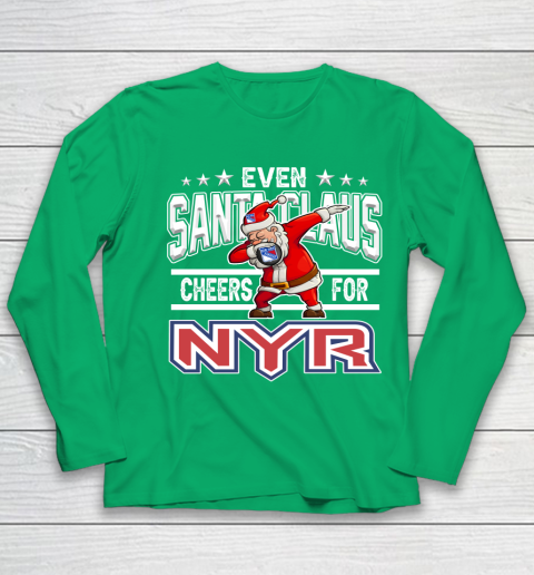 New York Rangers Even Santa Claus Cheers For Christmas NHL Youth Long Sleeve 4