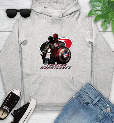 NHL Captain America Thor Spider Man Hawkeye Avengers Endgame Hockey Carolina Hurricanes Youth Hoodie