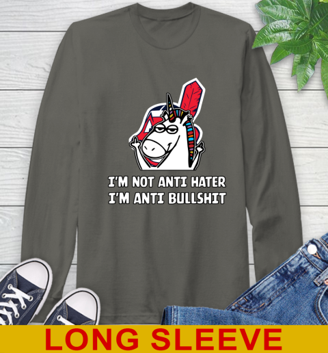 Cleveland Indians MLB Baseball Unicorn I'm Not Anti Hater I'm Anti Bullshit Long Sleeve T-Shirt 8