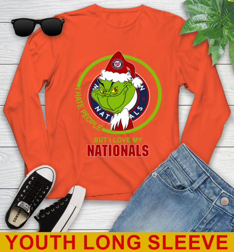 Washington Nationals MLB Christmas Grinch I Hate People But I Love My Favorite Baseball Team Youth Long Sleeve 4