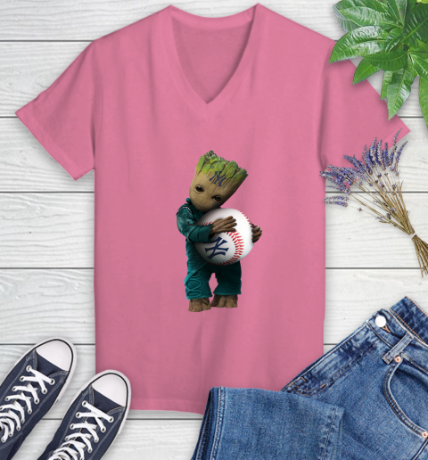 MLB Groot Guardians Of The Galaxy Baseball Sports New York Yankees Women's V-Neck T-Shirt 13