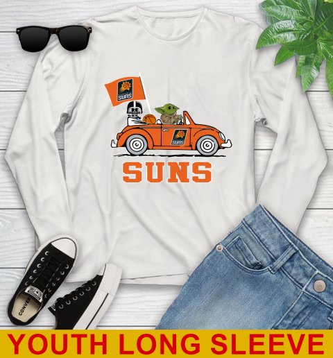 NBA Basketball Phoenix Suns Darth Vader Baby Yoda Driving Star Wars Shirt Youth Long Sleeve 12