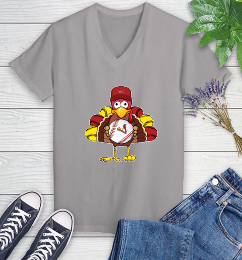 St.Louis Cardinals Turkey thanksgiving Women's V-Neck T-Shirt 4