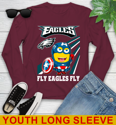 NFL Football Philadelphia Eagles Captain America Marvel Avengers Minion Shirt Youth Long Sleeve 6