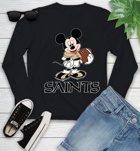 NFL Football New Orleans Saints Cheerful Mickey Mouse Shirt Youth Long Sleeve