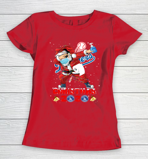 Los Angeles Dodgers Funny Santa Claus Dabbing Christmas 2020 MLB Women's T-Shirt 9