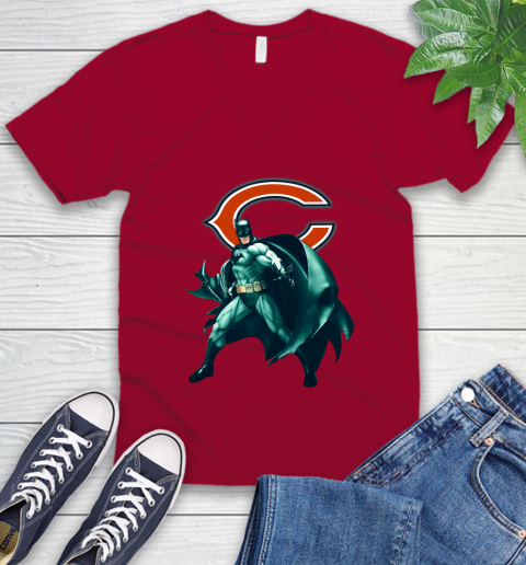 NFL Batman Football Sports Chicago Bears V-Neck T-Shirt 8
