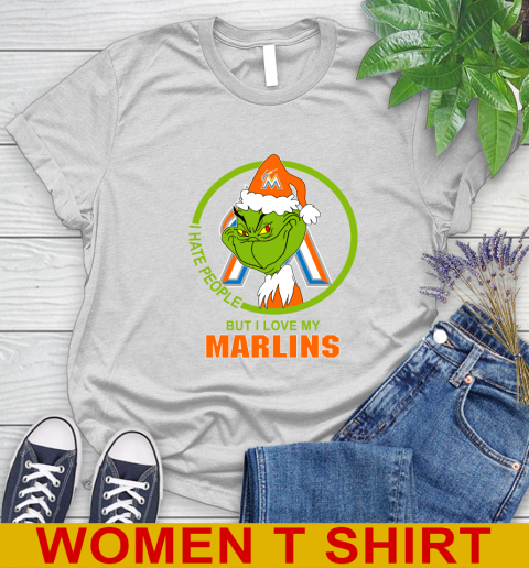 Miami Marlins MLB Christmas Grinch I Hate People But I Love My Favorite Baseball Team Women's T-Shirt