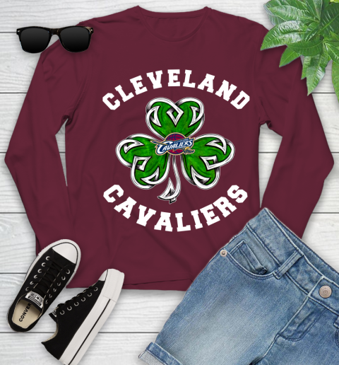 NBA Cleveland Cavaliers Three Leaf Clover St Patrick's Day Basketball Sports Youth Long Sleeve 6