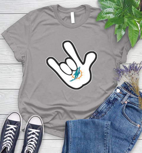 Miami Dolphins NFL Football Mickey Rock Hand Disney Women's T-Shirt 5