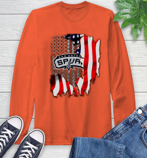 San Antonio Spurs NBA Basketball American Flag Long Sleeve T-Shirt 4
