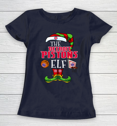 Detroit Pistons Christmas ELF Funny NBA Women's T-Shirt 2