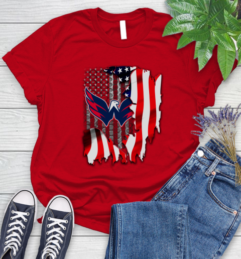 Washington Capitals NHL Hockey American Flag Women's T-Shirt 13