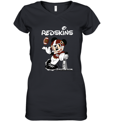 Mickey Redskins Taking The Super Bowl Trophy Football Women's V-Neck T-Shirt