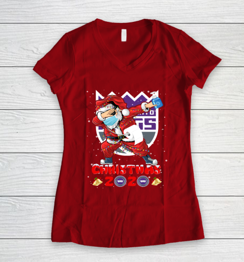 Sacramento Kings Funny Santa Claus Dabbing Christmas 2020 NBA Women's V-Neck T-Shirt 8
