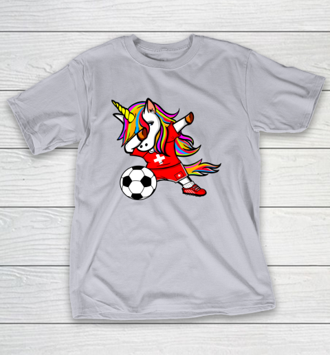 Dabbing Unicorn Switzerland Football Swiss Flag Soccer T-Shirt 18