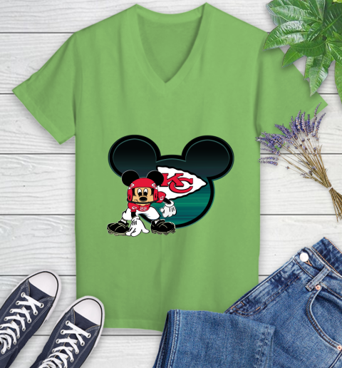 NFL Kansas City Chiefs Mickey Mouse Disney Football T Shirt Women's V-Neck T-Shirt 11