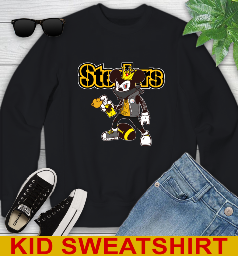 Pittsburgh Steelers NFL Football Mickey Peace Sign Sports Youth Sweatshirt 2