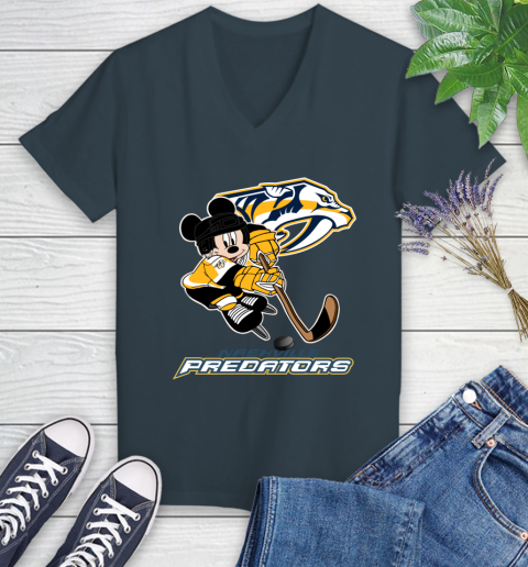 NHL Nashville Predators Mickey Mouse Disney Hockey T Shirt Women's V-Neck T-Shirt 8