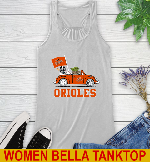 MLB Baseball Baltimore Orioles Darth Vader Baby Yoda Driving Star Wars Shirt Racerback Tank