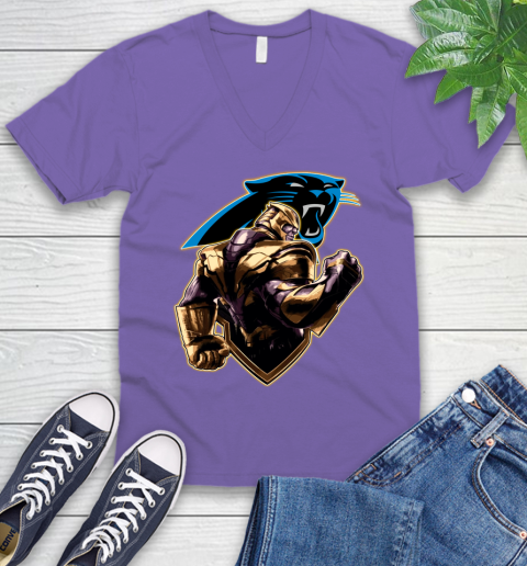NFL Thanos Avengers Endgame Football Sports Carolina Panthers V-Neck T-Shirt 9