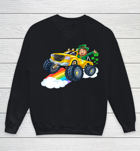 Leprechaun Monster Truck Rainbow Shamrock St Patrick Day Boy Youth Sweatshirt