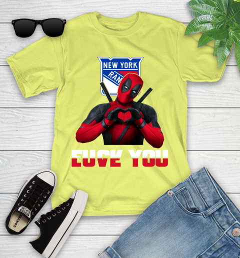 NHL New York Rangers Deadpool Love You Fuck You Hockey Sports Youth T-Shirt - Image 11