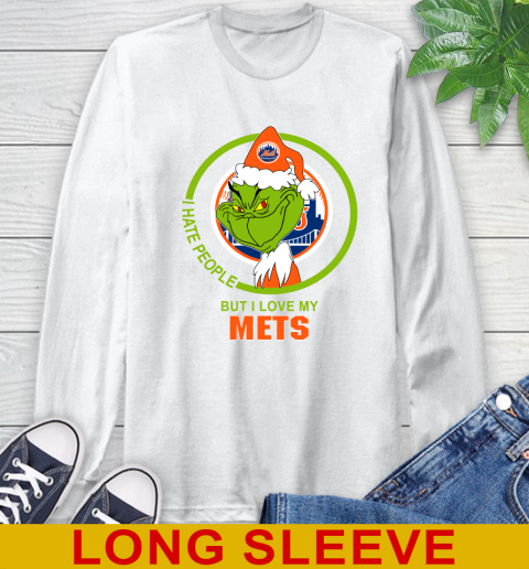 New York Mets MLB Christmas Grinch I Hate People But I Love My Favorite Baseball Team Long Sleeve T-Shirt