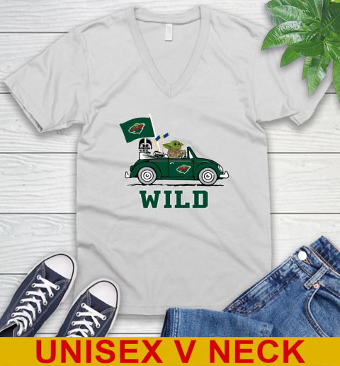 NHL Hockey Minnesota Wild Darth Vader Baby Yoda Driving Star Wars Shirt V-Neck T-Shirt