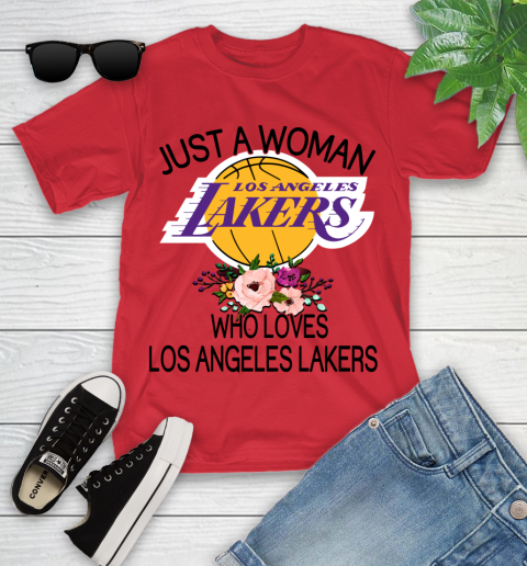 NBA Just A Woman Who Loves Los Angeles Lakers Basketball Sports Youth T-Shirt 8