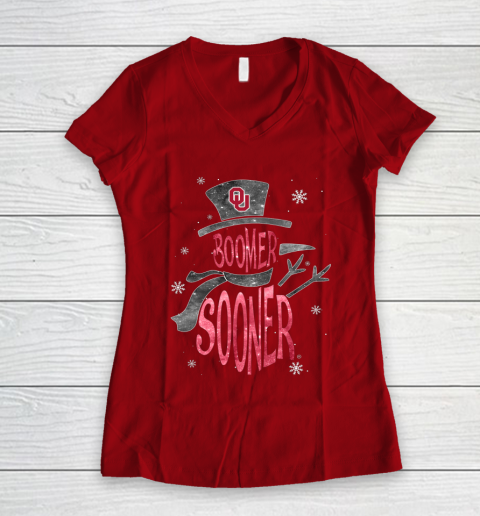Oklahoma Sooners Christmas Snowman Women's V-Neck T-Shirt 8