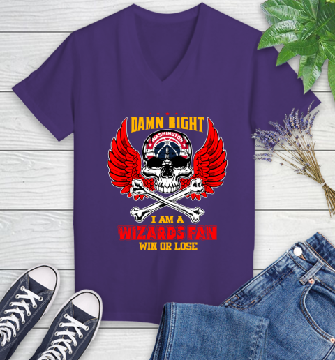 NBA Damn Right I Am A Washington Wizards Win Or Lose Skull Basketball Sports Women's V-Neck T-Shirt 3
