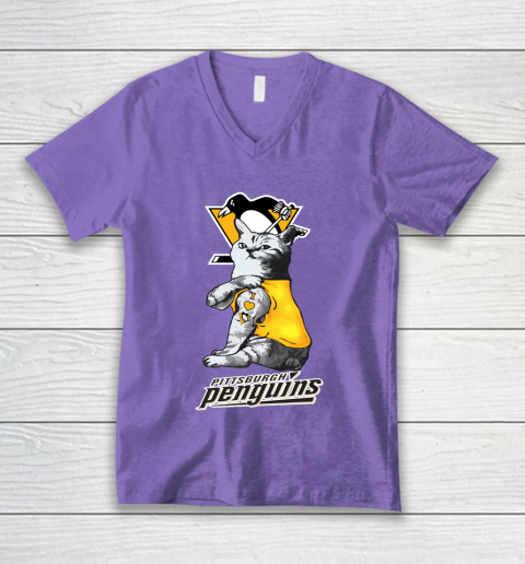 NHL My Cat Loves Pittsburgh Penguins Hockey V-Neck T-Shirt 8