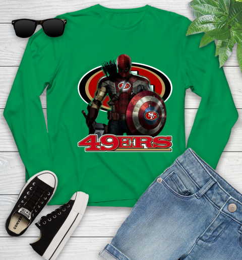NFL Captain America Thor Spider Man Hawkeye Avengers Endgame Football San Francisco 49ers Youth Long Sleeve 6