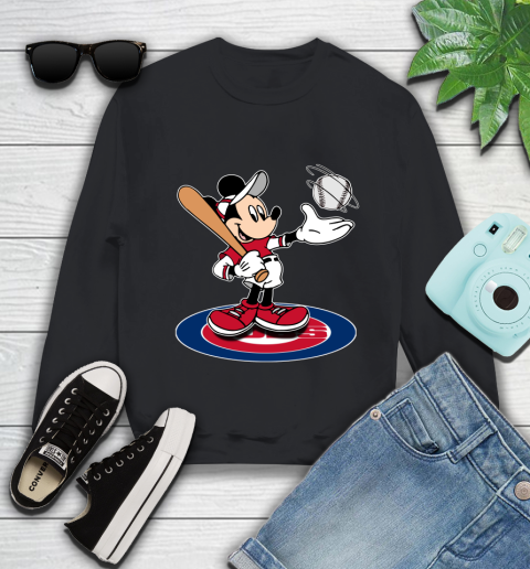 MLB Baseball Chicago Cubs Cheerful Mickey Disney Shirt Youth Sweatshirt