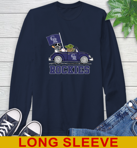 MLB Baseball Colorado Rockies Darth Vader Baby Yoda Driving Star Wars Shirt Long Sleeve T-Shirt 4