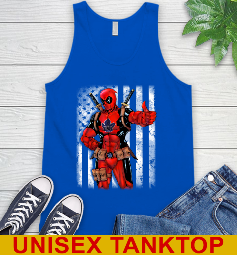 NHL Hockey Toronto Maple Leafs Deadpool American Flag Shirt Tank Top - Image 5